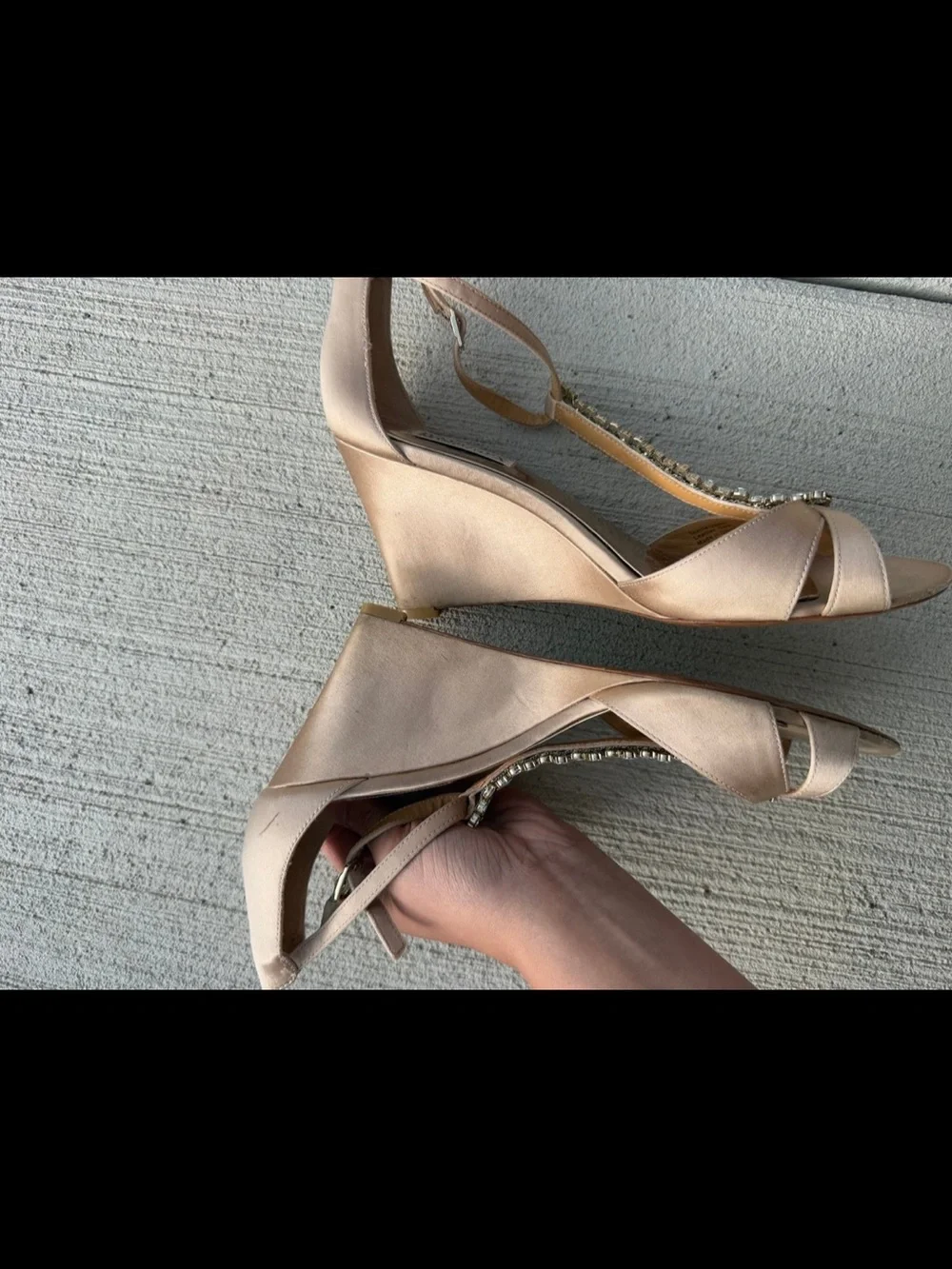 Badgley Mischka Rose Gold Satin T-Strap Crystal Embellished Heels